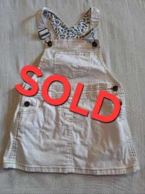 Mini Boden girls size 4-5 years off white overall skirt heart back pockets